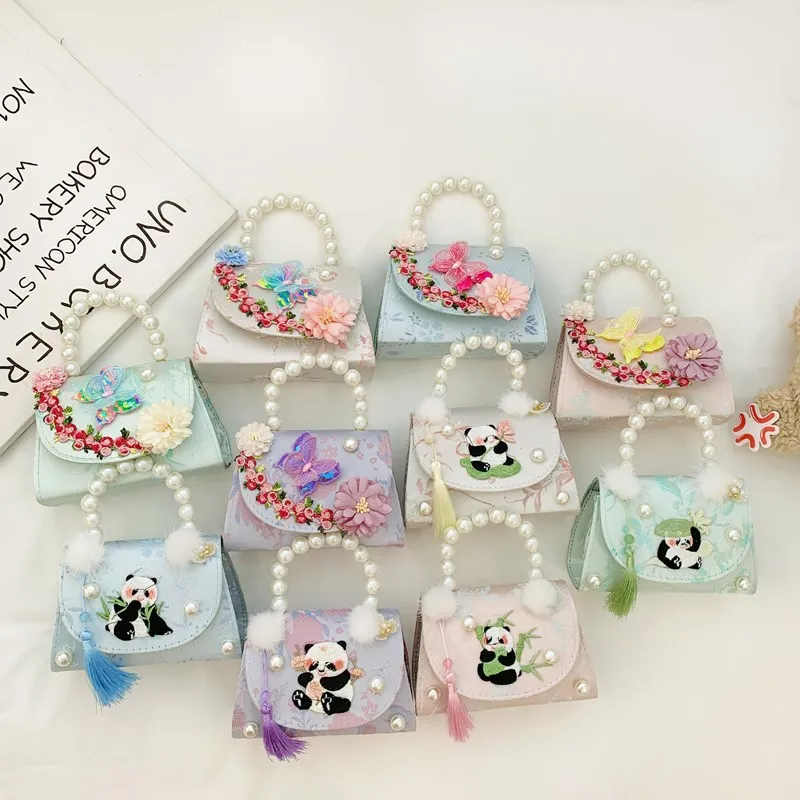 لطيف فراشة زهرة الفتيات حقائب كروسبودي الكرتون التطريز الباندا الاطفال حقيبة كتف شرابة الأطفال اللؤلؤ حقائب اليد محفظة نسائية للعملات المعدنية #4