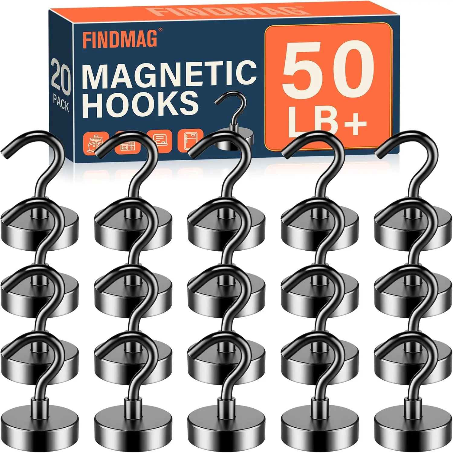 

20 Pack Magnetic Hooks, 50lbs Heavy Duty for Hanging, Strong Magnets with Hooks for Cruise Cabin, Office, Refrigerator