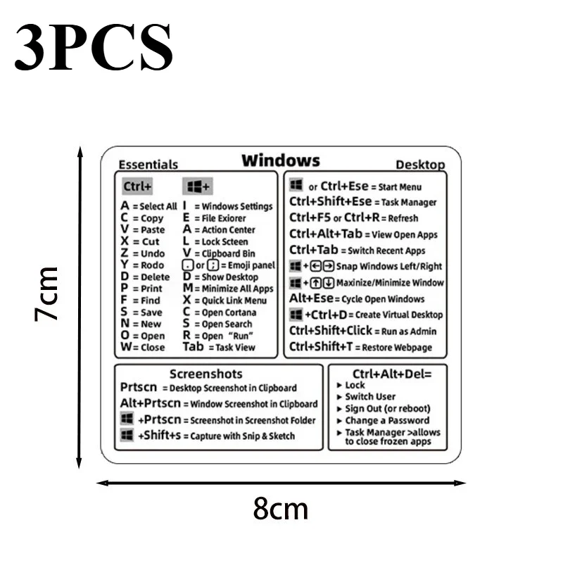 3pcs Windows PC Laptop Keyboard Reference Shortcut Stickers Laptop Skins Office Accessories
