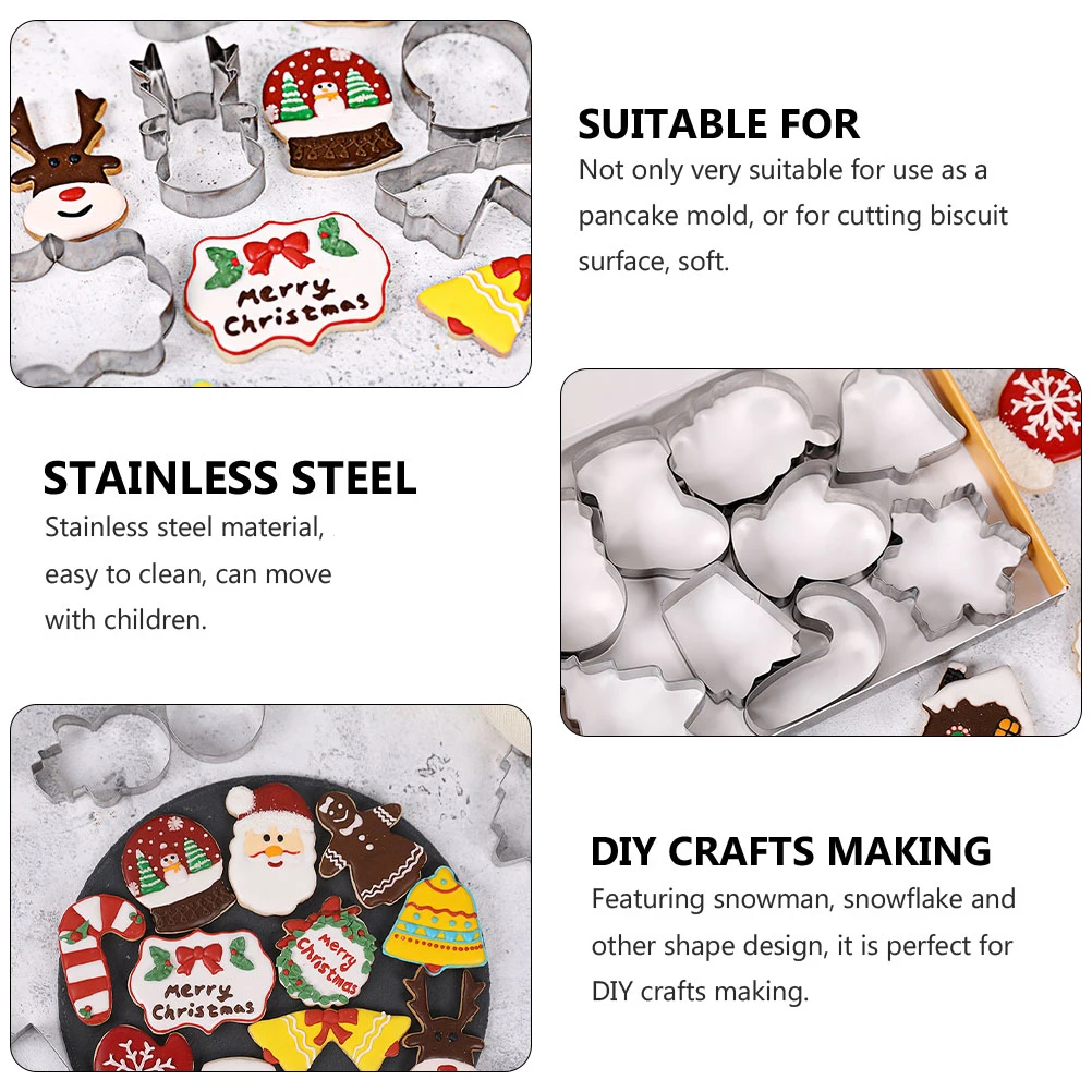 

9pcs Biscuit Cookie Molds Stainless Steel Christmas Baking Prop Snowman Tree Bell Cane Molds Kids Friendly Safe Hygienic Easy