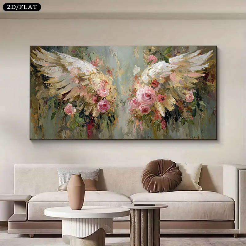 

2D/Flat Large Modern Wings of Roses Canvas Wall Art - Frameless Abstract Elegant Wing Canvas Prints for Living Room Decortions