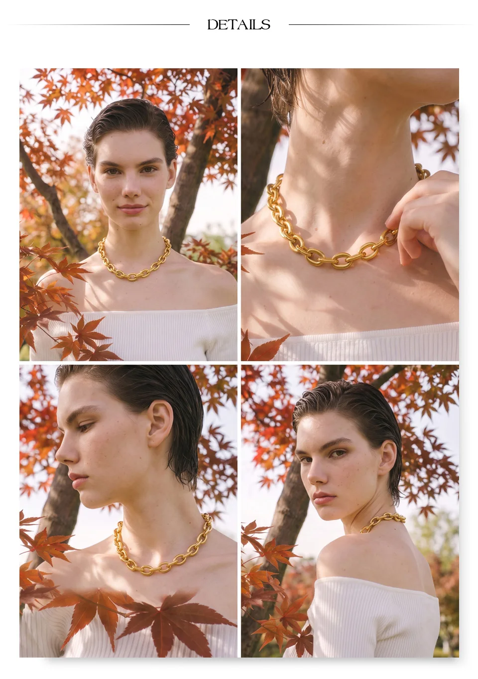 Yhpup Statement-Halskette aus Edelstahl mit Metallkette, PVD-beschichtet, wasserdicht, strukturiert, lässiger, trendiger Schmuck – Detail 6