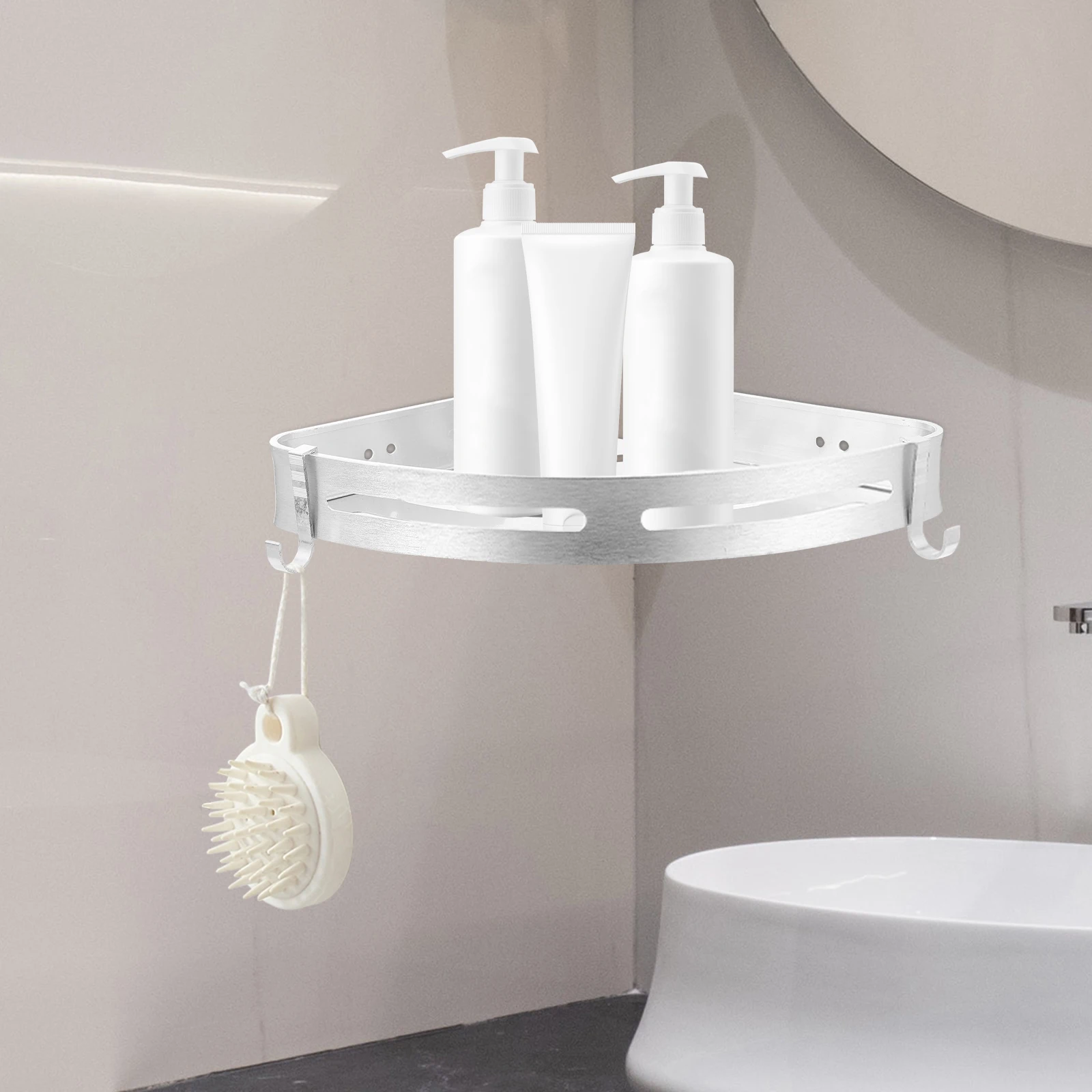 

Multifunctional No Punching Wall-Mounted Aluminum Storage Rack Space-Saving Holder for Bathroom Kitchen Toilet Shampoo Soap