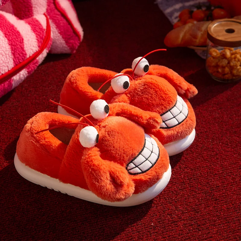 Funny Crab Plush Slippers for Women Men Unisex,Winter Warm Furry Anti-Slip Soft Cozy Indoor House Bedroom Daily Wear Slippers