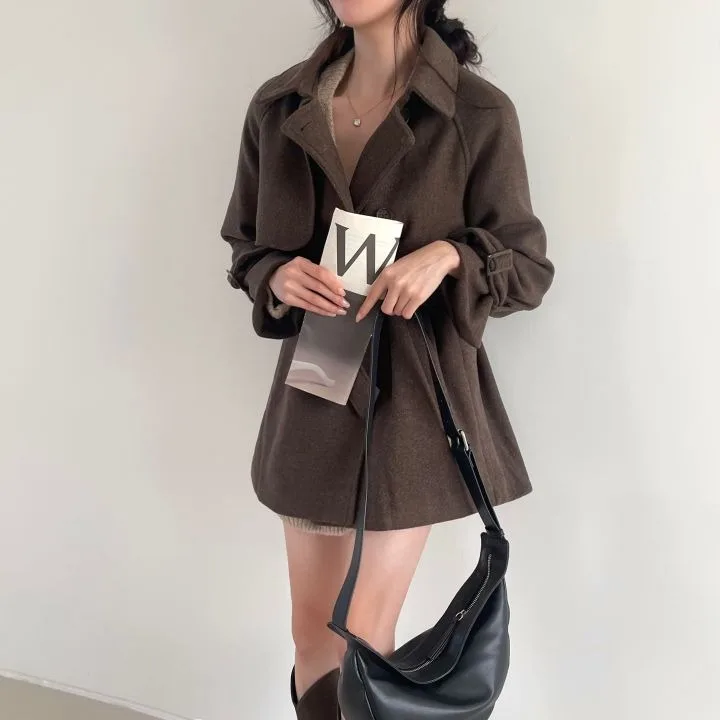 Chic Briti Sle abrigo de lana holgado cortavientos versátil informal cuello vuelto con cinturón prendas de vestir exteriores Retro para mujer