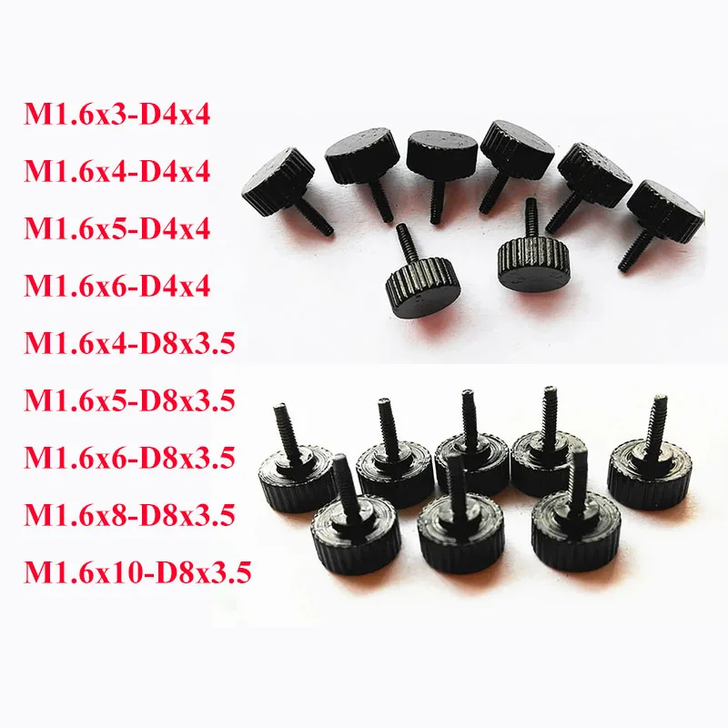 

2/5/10pcs M1.6 Length 3/4/5/6/8/10mm Black Thumb Screws Carbon Steel Flat Head Knurled Step Hand Tighten Bolts
