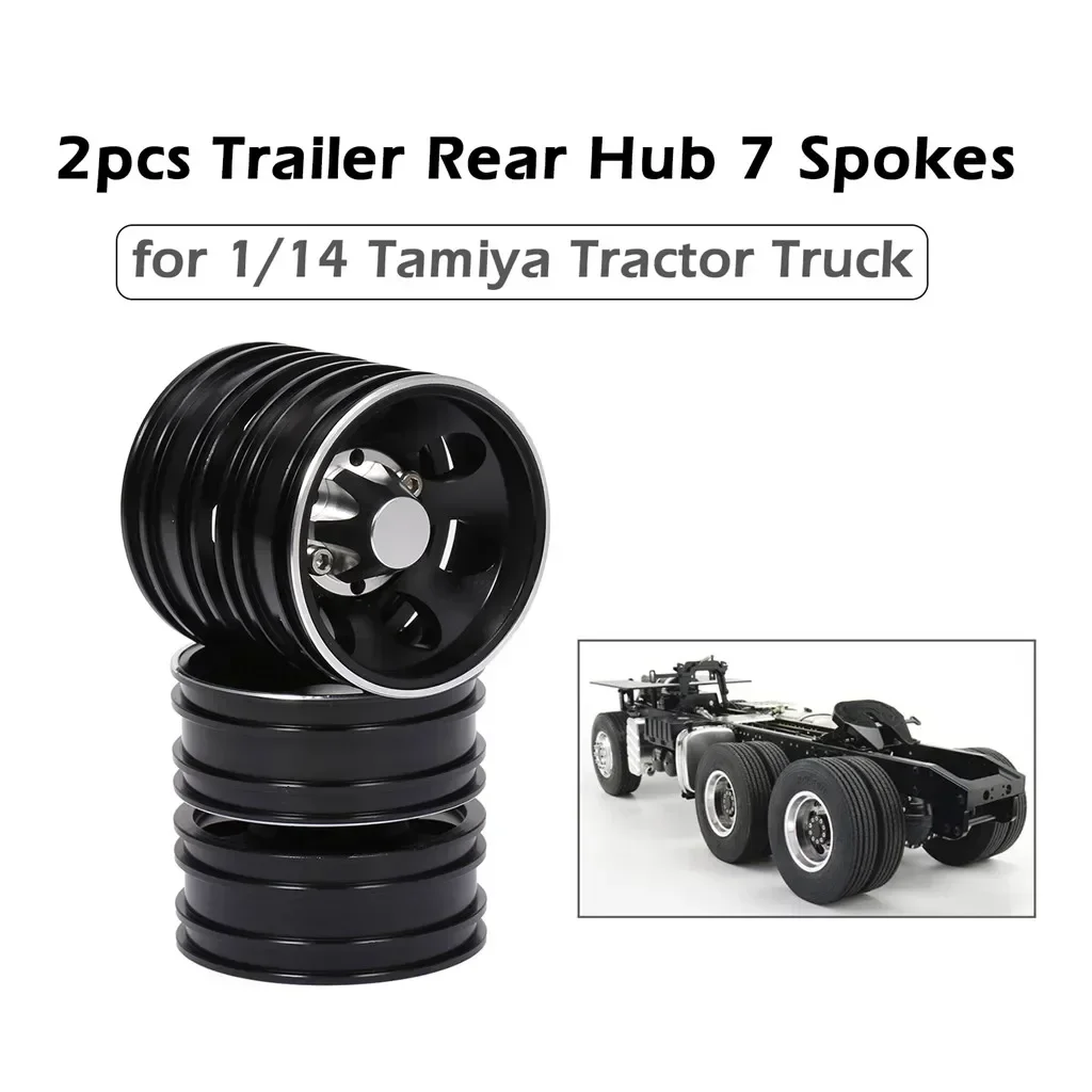 2pcs Trailer Rear Hub Aluminum Alloy Rim 10 Spokes for 1/14 Tamiya Tractor Truck RC Climber Trailer