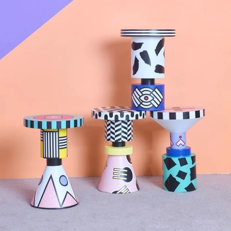 Yanshe modern simple hand-painted geometric cartoon pattern chess pieces round stool side few makeup stool