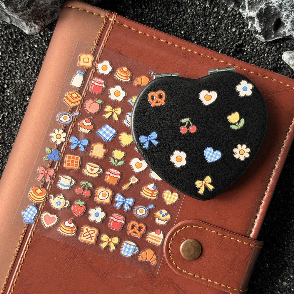 Mini Kawaii Breakfast Stickers Nail Art Retro Toast Egg Cherry Bow Flower Decals DIY Makeup Mirror Phone Case Scrapbook Decor
