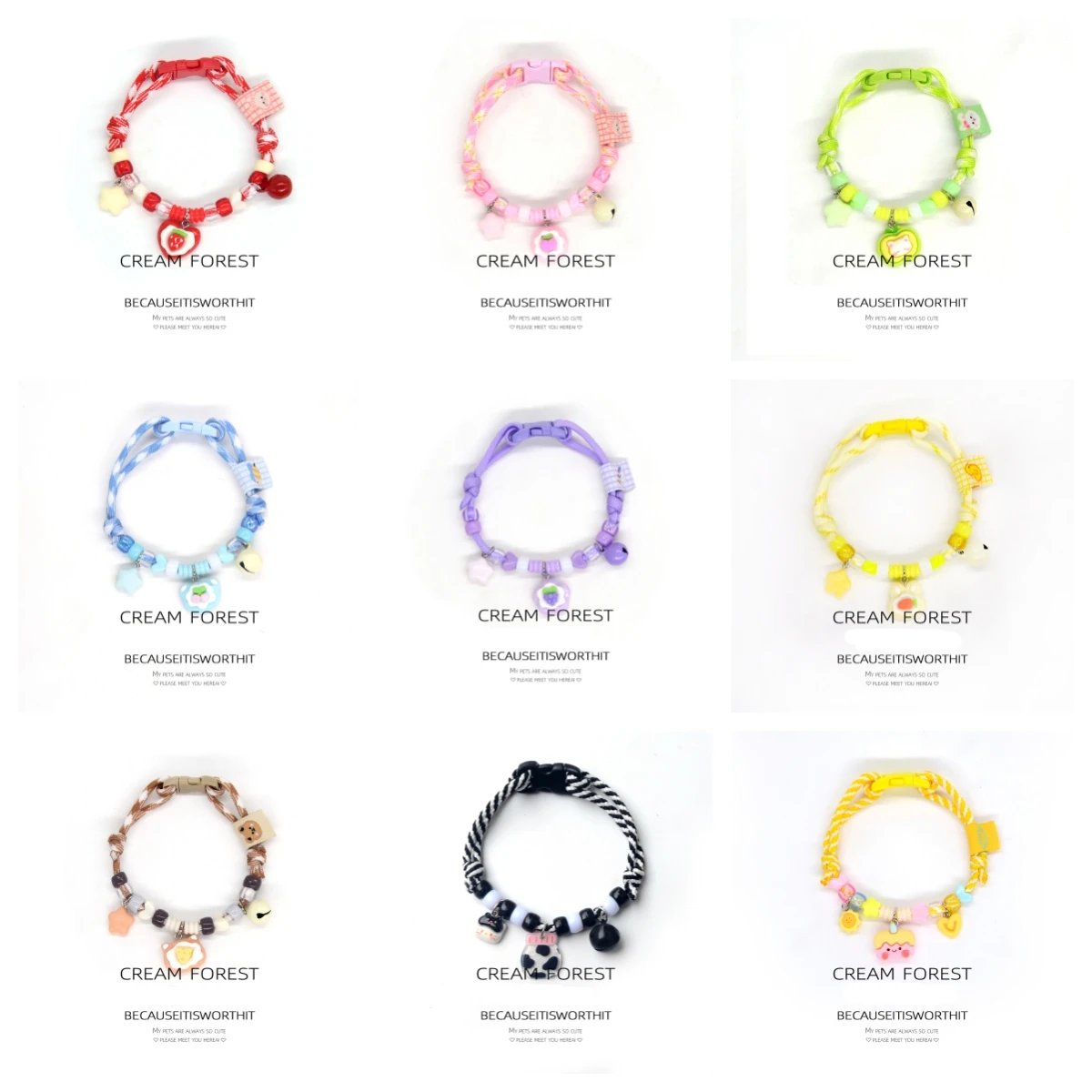

1PC Cute Colorful Pet Necklace Braided Adjustable Cat Neck Chain with Bells Pet Jewelry Pet Costume Accessories