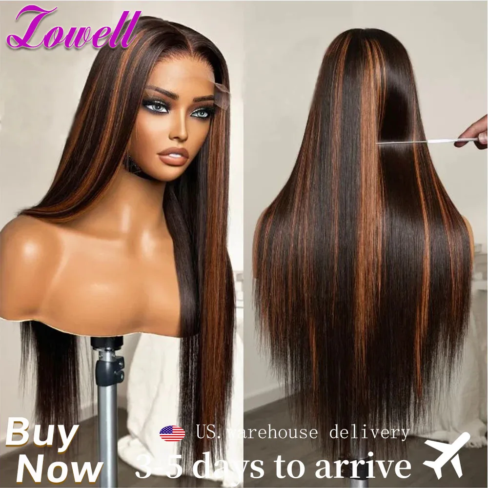 

1B/30 highlight Wigs Bone Straight Human Hair Wig Lace Frontal Ombre Brown Black Color 100% Human Hair HD Lace Straight Wigs