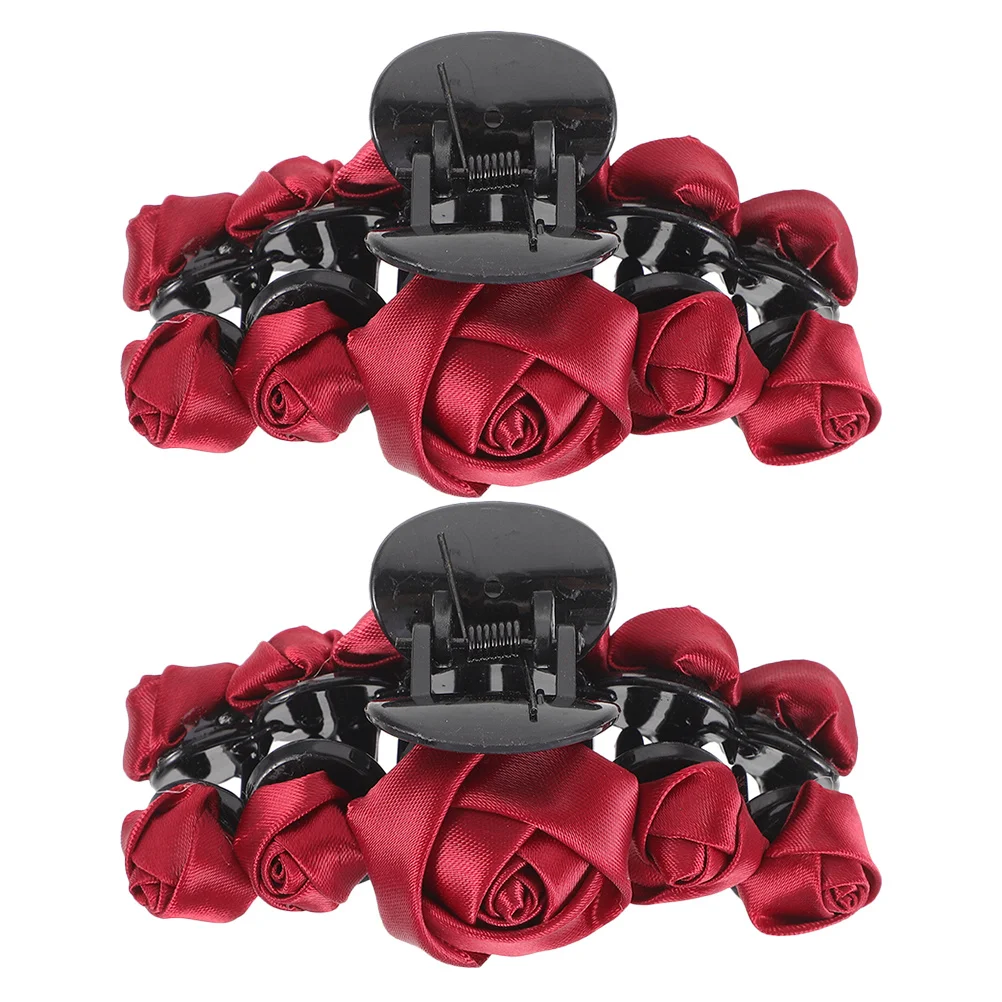 

2pcs Red Rose Floral Claw Clip 3D Design Secure Grip For Thick Thin Hair Women Valentine'S Day Wedding Hair Accessories