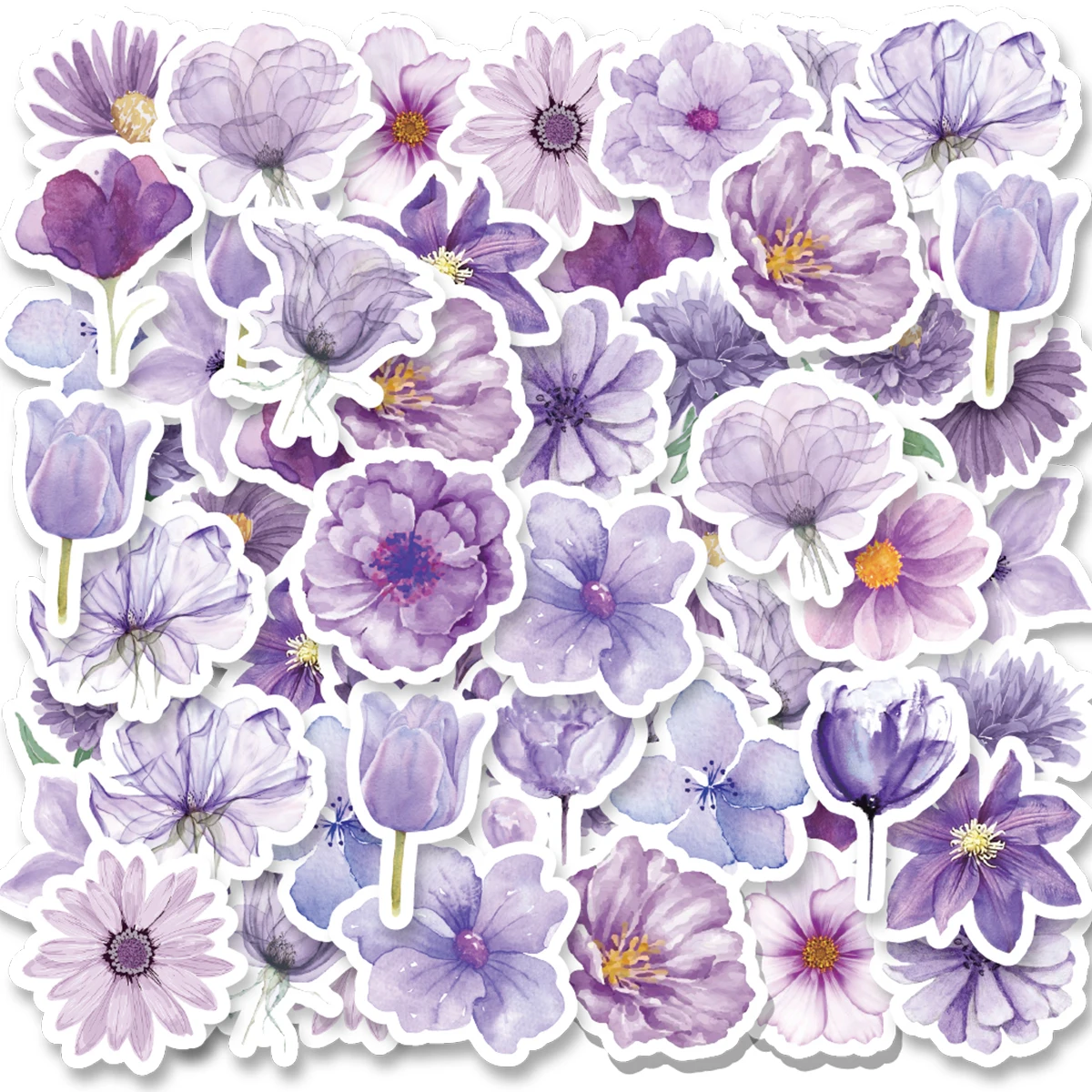 46pcs Purple Petals Fresh Plant PVC Sticker Decoration Laptop Phone Case Water Bottle Toy Stationery Paper-cut Thin DIY Decal