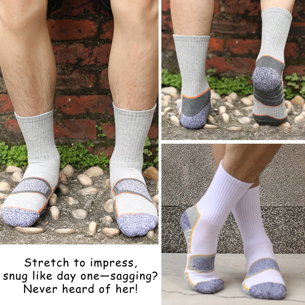 6 Paar Herren-Wandersocken mit schwerem Kissen, Baumwolle, geruchshemmend, feuchtigkeitsableitend, Unisex, Größen 35–50 für Trekking, Laufen, Multi-Pack – Detail 8