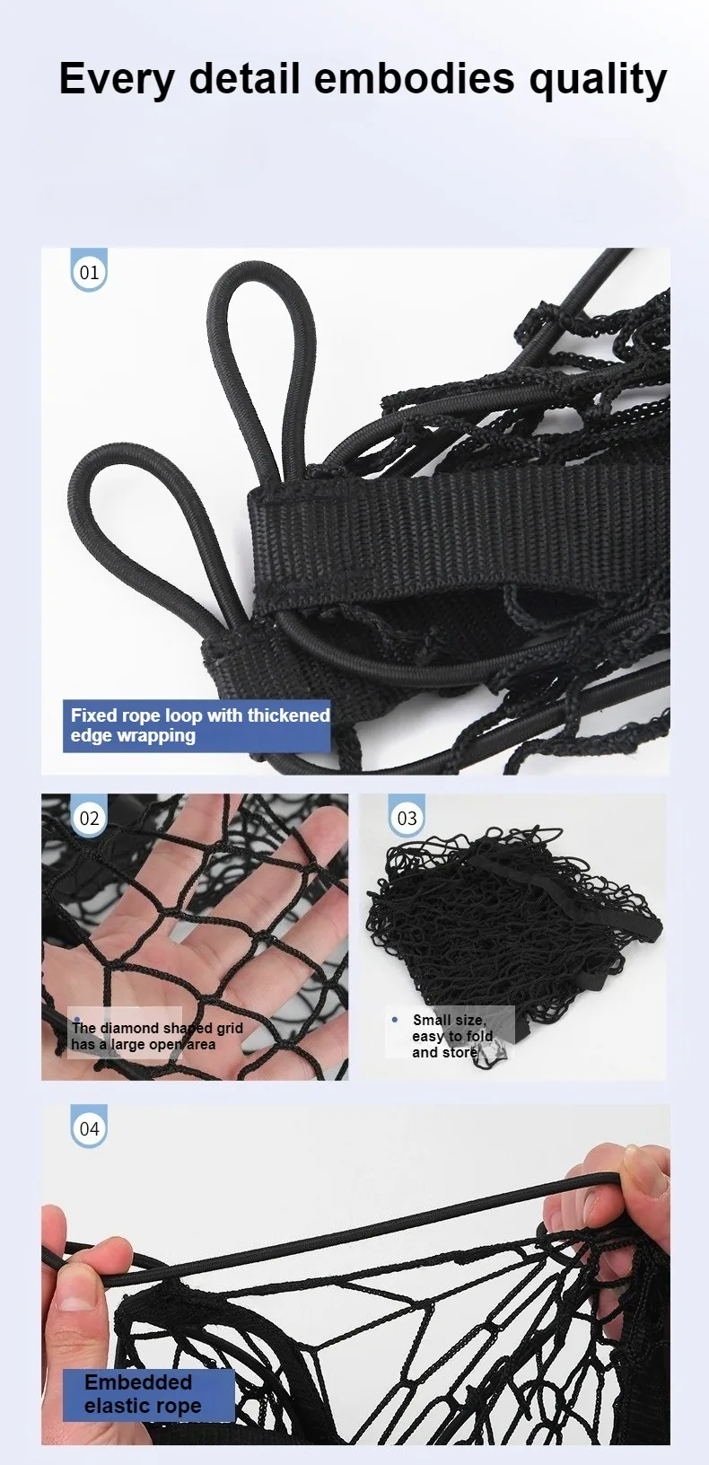 Universal 3-Säulen Cargo Net Stamm Bett Organizer Mesh Lagerung Net Bett Lebensmittel Auto Halter Pickup Lkw Bett Lkw zubehör – Detail 15