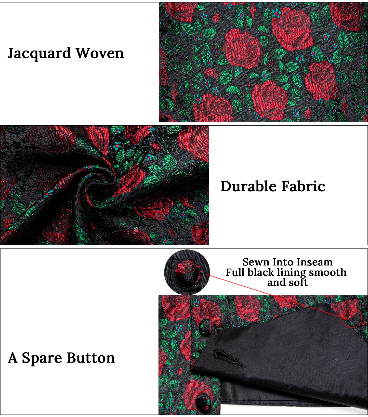 Blumen weste und Krawatten set für Herren, vor gebundene Fliege, Kleid mit quadratischen Manschetten knöpfen, klassische Business-Weste für Männer, 5-tlg – Detail 5