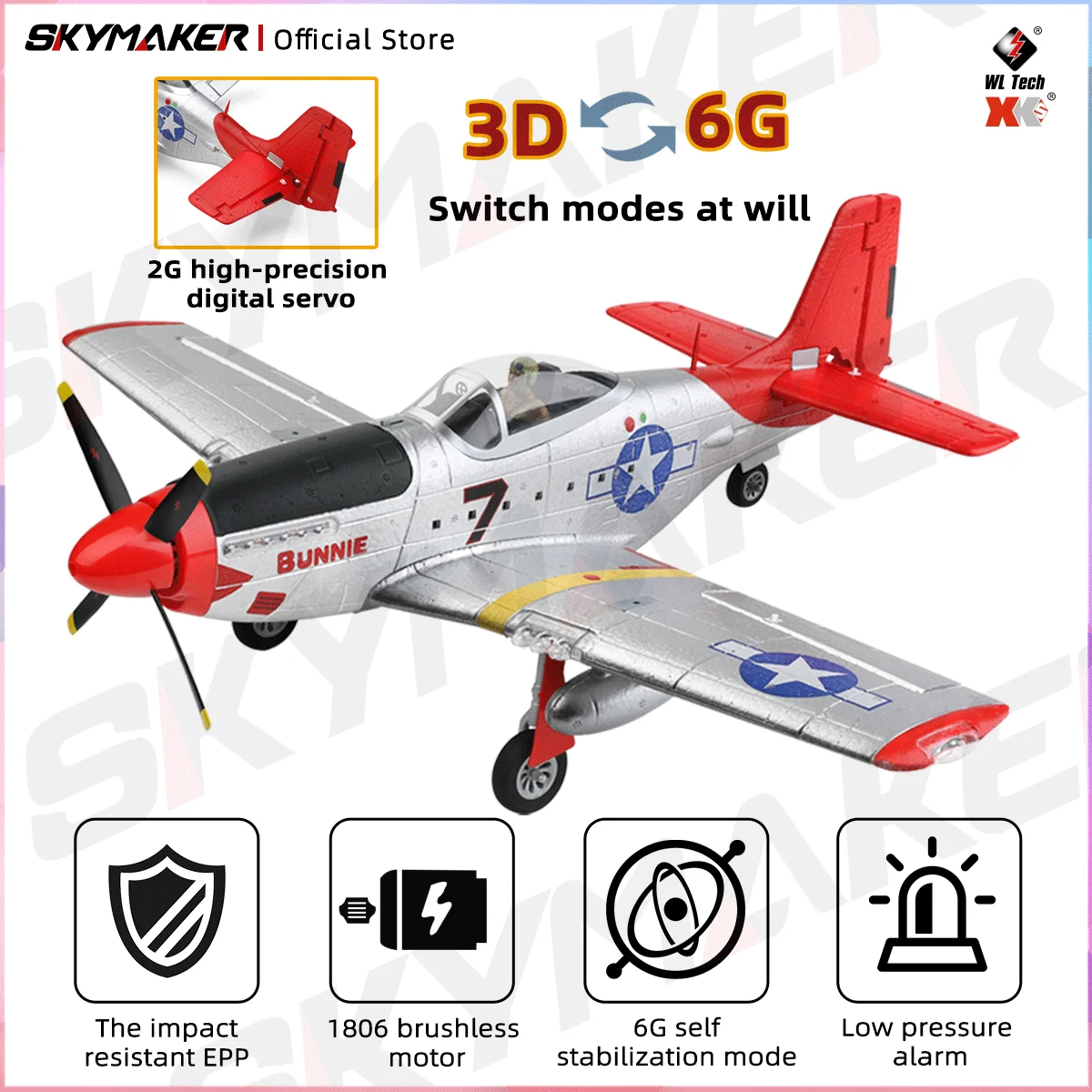 

Радиоуправляемый самолет Wltoys A280 2,4G 4CH 3D6G Симулятор истребителя P51 со светодиодным прожектором Радиоуправляемый самолет EPP Игрушки для детей
