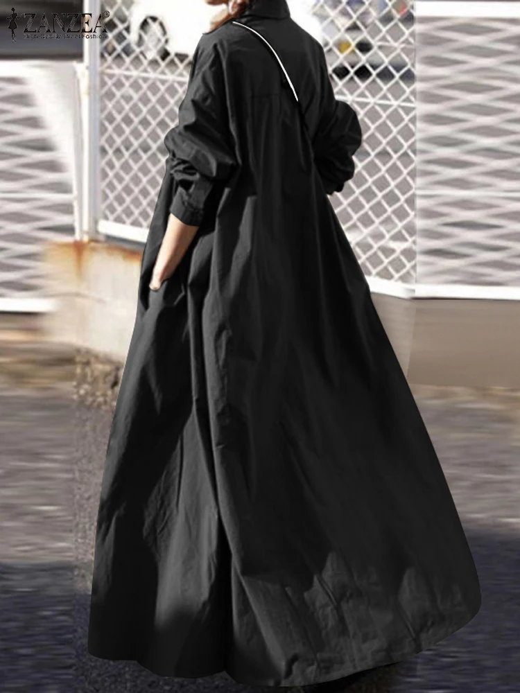 ZANZEA 2025 Fashion Autumn Sundress Women Long Shirt Dress Causal Long Sleeve Maxi Vestidos Holiday Dresses Oversize Robe Femme