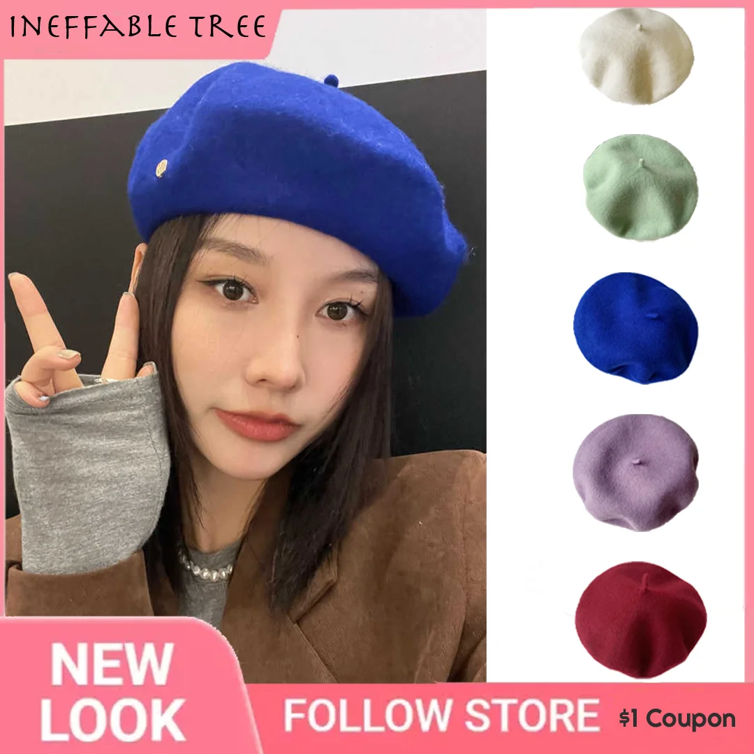 

Fashionable Pine Frost Green Wool Beret with Metal Label and Lined Painter Hat for Winter