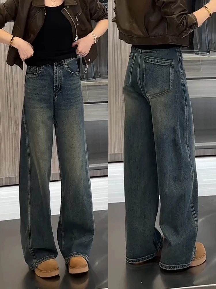 

Мужские джинсы Deep Blue с высокой талией, удлиненные, для высоких, прямые, рабочие брюки, повседневные, удобные, из полиэфирного волокна