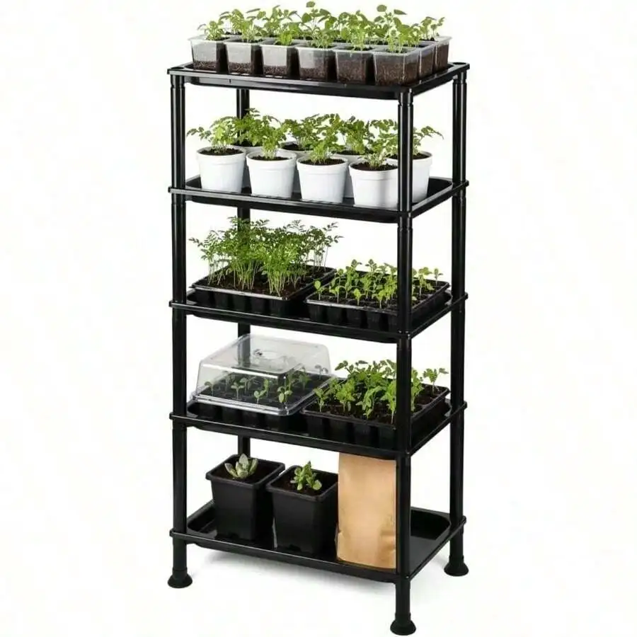 5-Tier Seed Starter Trays, Plant Stand, With Bottom-Watering Design– Reinforced Thickened Shelf For Small Pots, Balcony/Indoor S
