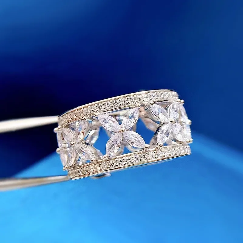 

SpringLady 925 Sterling Silver Lab Sapphire High Carbon Diamonds Gemstone Wedding Band Engagement Butterfly Ring Fine Jewelry
