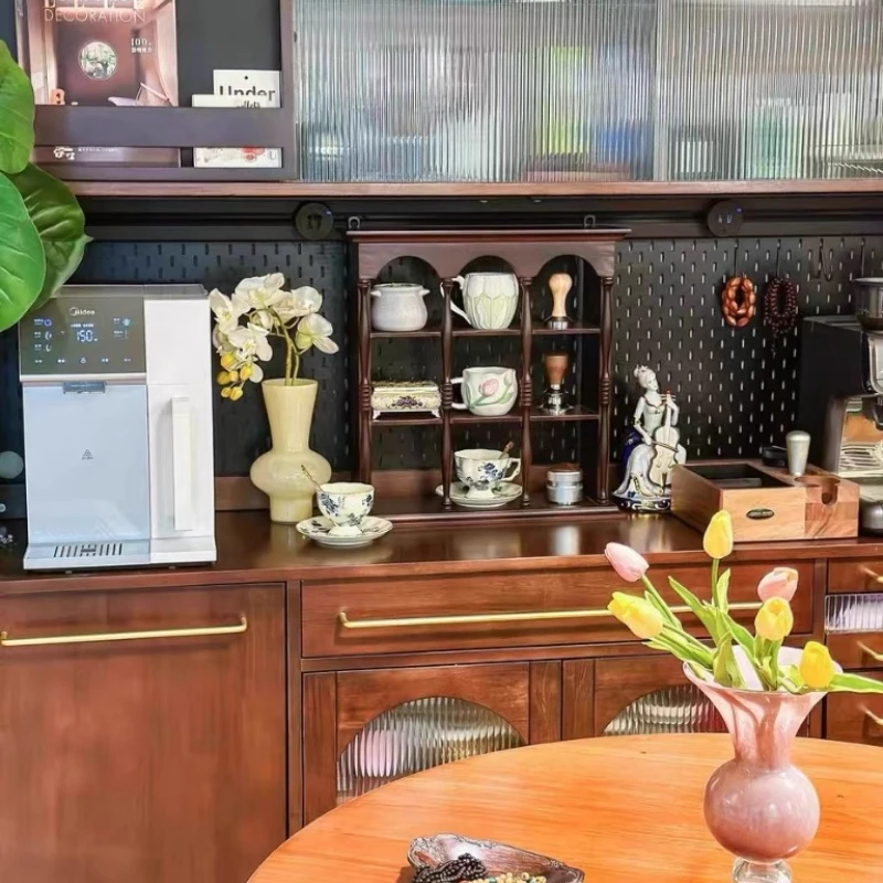 

Medieval Style Cup Holder Solid Wood Wall Mount Display Rack Multi Tier Mug Organizer Living Room Kitchen Decor Storage Cabinet