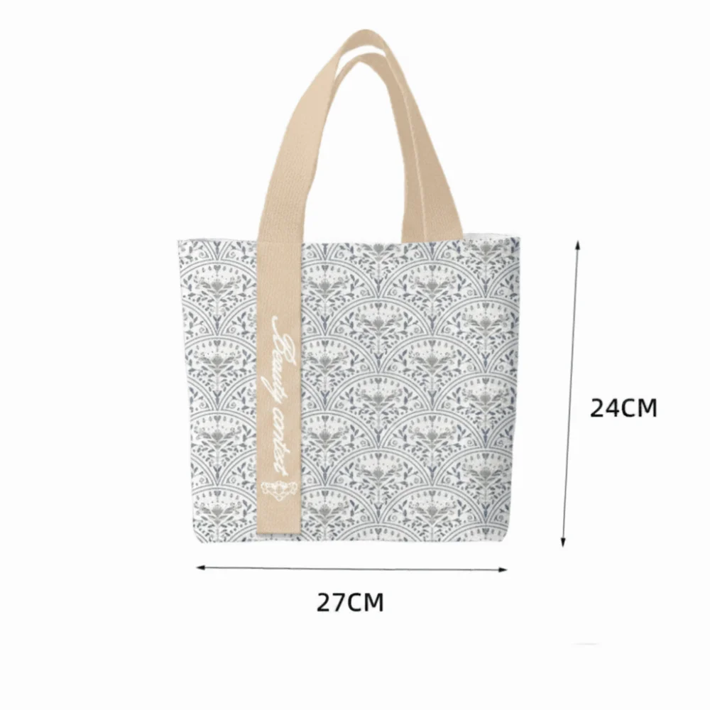 Durable Fan Shaped Floral Fragments Canvas Bag Reusable Large Capacity Tote Bag Wide Handles Lightweight Lunch Bag Daily Carry