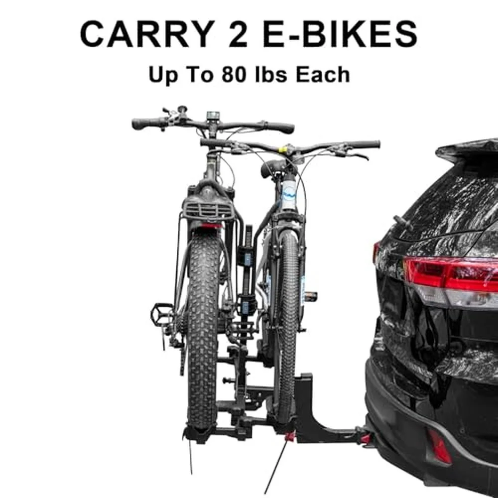 2 E Bike Rack Hitch Mounted Wobble Free Smart Tilting Folding 2 Bicycle Electric Bike Racks with Lock 2
