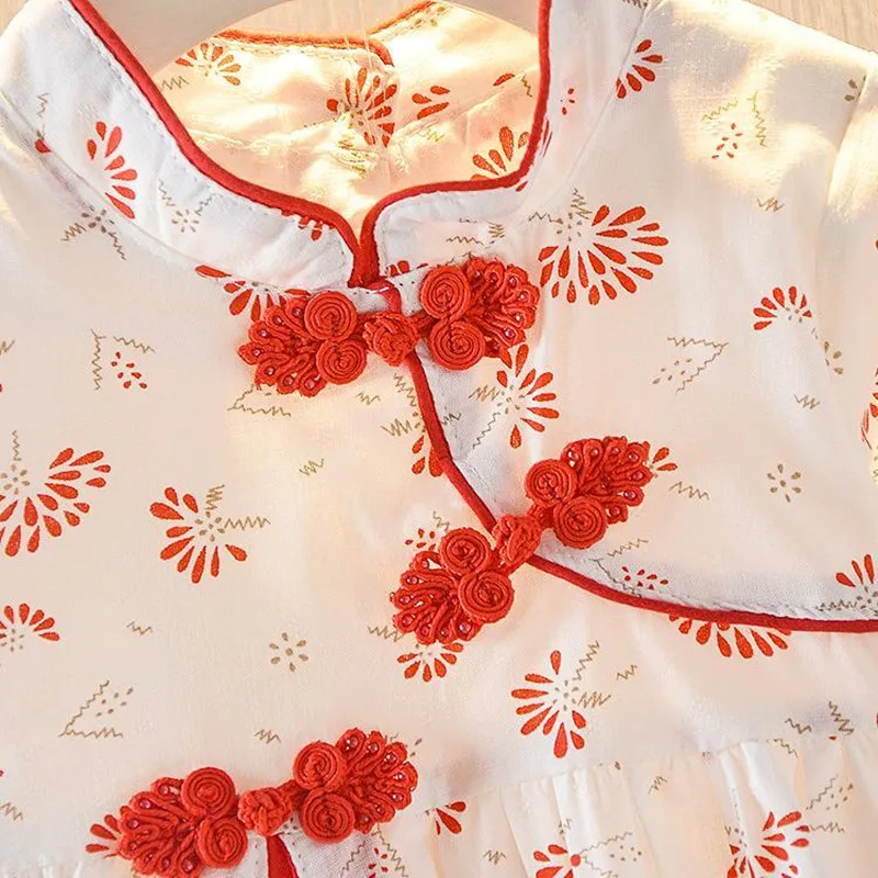 Vestido cheongsam manga comprida infantil, vestido de princesa, hanfu, roupa de menina, primavera e outono, novo