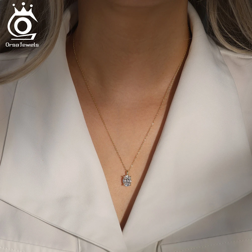 

ORSA JEWELS Elegance Oval D Color Moissanite Diamand Necklace for Women 925 Sterling Silver Brilliant Wedding Jewelry SMON03