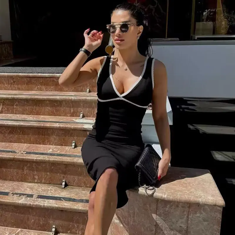 Damska letnia sukienka bez pleców Długa sukienka jednoczęściowa Suknia Kamizelka Bez rękawów Sukienki na zamówienie Satynowe sukienki MIDI 2025 Odzież projektantów