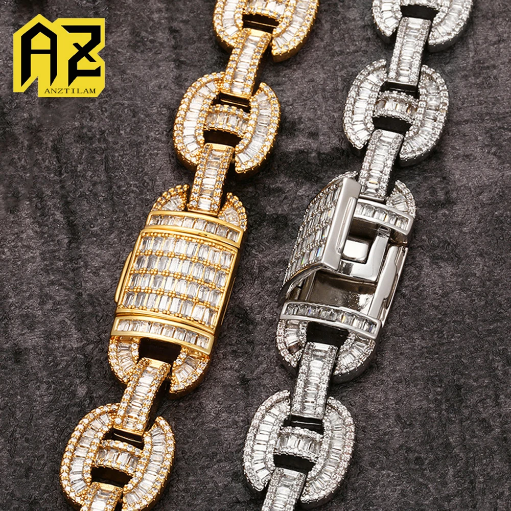 

AZ 20mm Iced Out Pig Nose Cuban Chain Necklace Paved Zirconia Women Men Luxury Jewelry Free Shipping