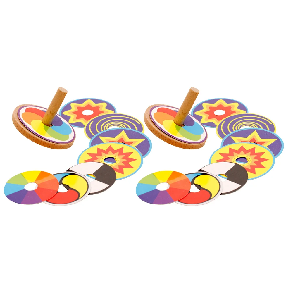 Gyroscope en bois pour enfants, 2 ensembles, hauts colorés, cadeaux de fête éducatifs, jeu toupie en bois pour Collection