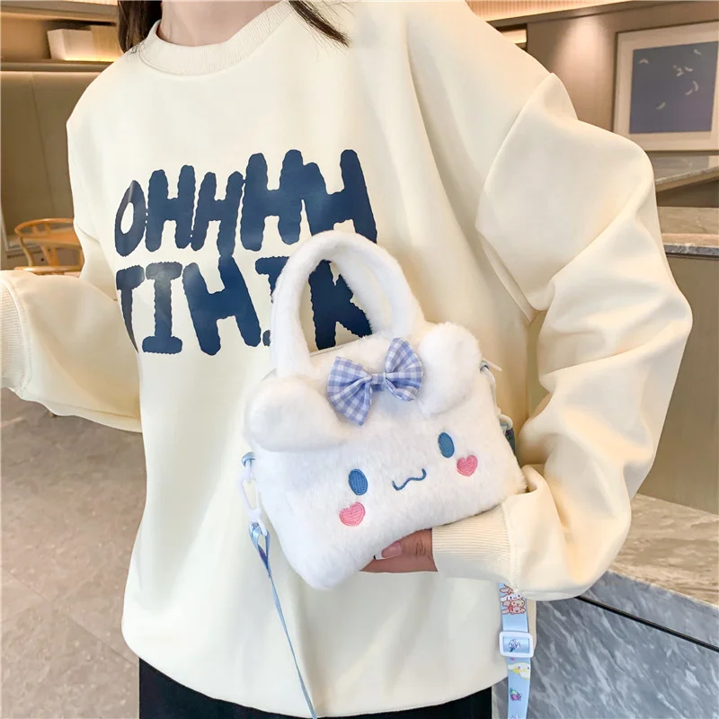 Sanrio Plush Bag Anime Cinnamoroll Backpack Girls Shoulder Bag Cartoon My Melody Tote Girl Cute Messenger Bag Holiday Gift