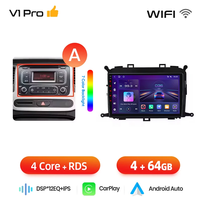Junsun draadloze CarPlay Android Auto autoradio voor Kia Carens Mk4 (RP) 2013-2019 met ingebouwde koelventilator, Android GPS navigatie, multimediaspeler, WiFi, DSP, RDS, BT, SWC, IPS touchscreen,