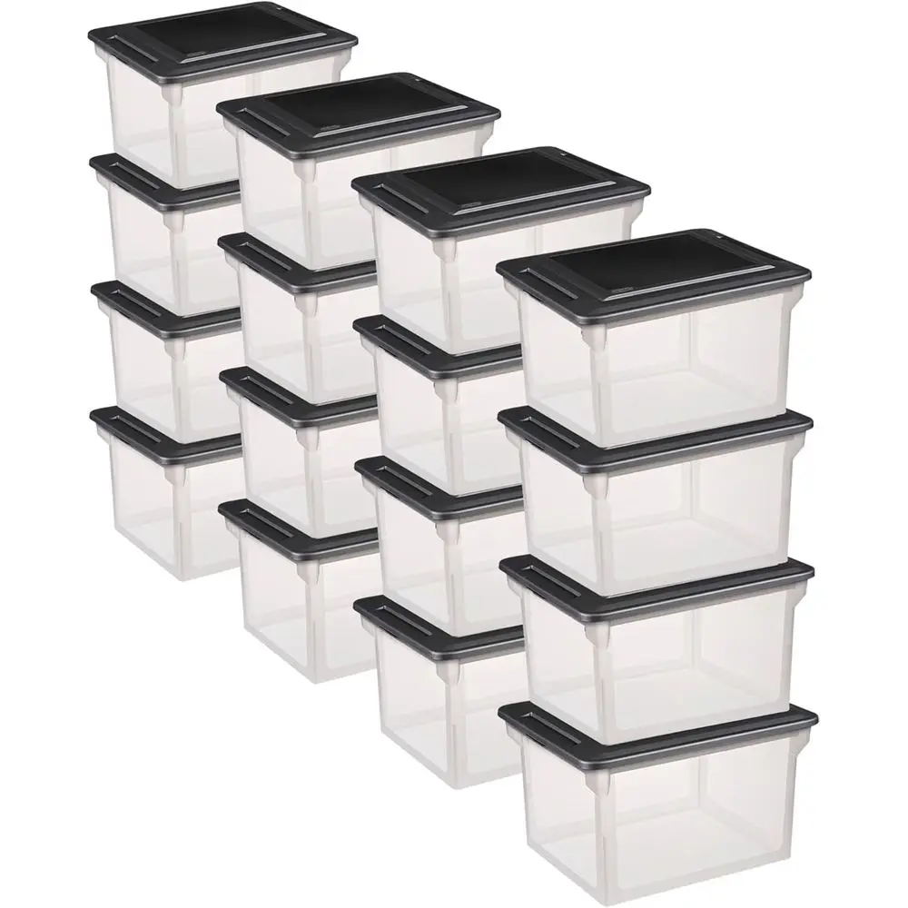 

Stackable Storage Bin with Lid, Organize Receipts, Bills, Taxes and Papers, Clear Base with Black Lid, 16-Pack