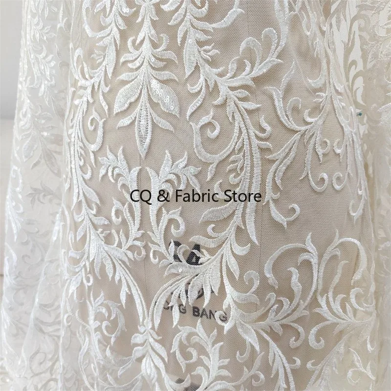 White European Style Mesh Embroidery Lace Fabric for Wedding Dress Cheongsam DIY Bridal Gowns Accessories Designer Fabric