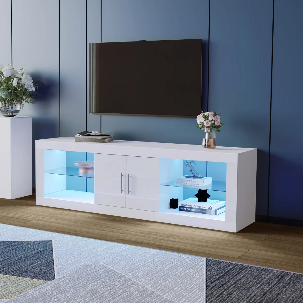 Modern White TV Furniture for 60 ''TV-16 Color LED & Bluetooth High Gloss Cabinet Doors