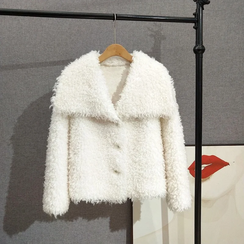 2025 겨울 신상 순수 양털 숏 코트 (큰 칼라 여성용/소녀용 양털 따뜻한 재킷 JT517)
