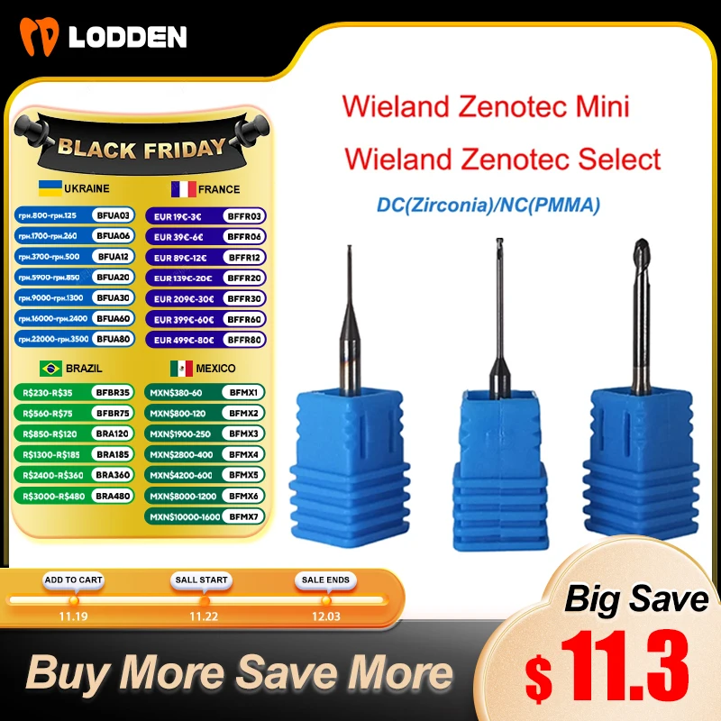 

Wieland Zenotec Select /Mini Milling Bur Grinding Zirconia/PMMA D3 Shank DC/NC Coating 0.7/1.0/2.5mm Dental Milling Cutter Tool