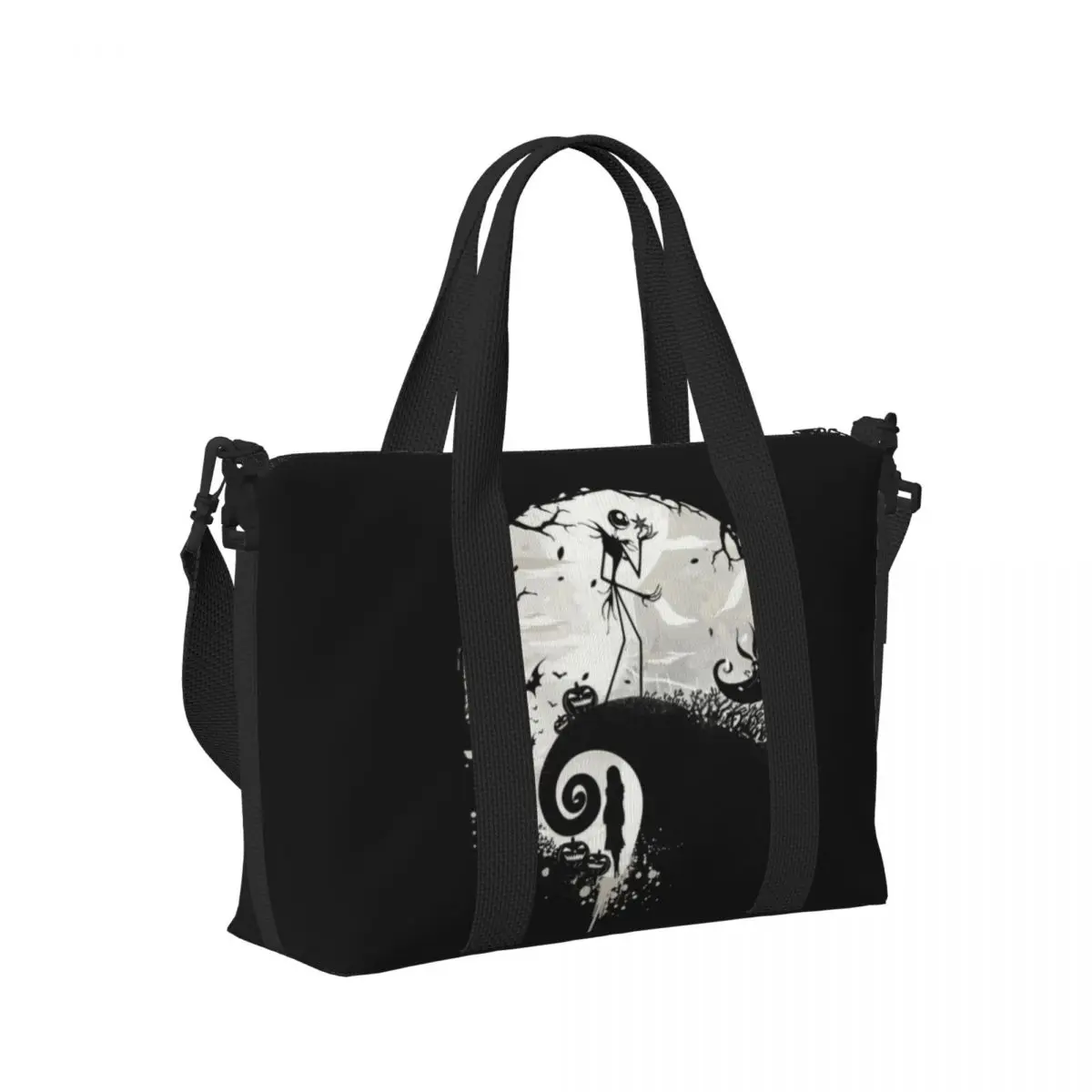 Custom Cartoon The Nightmare Before Christmas Tote Bag Women Large Capacity Jack Skellington Gym Beach Travel Bags