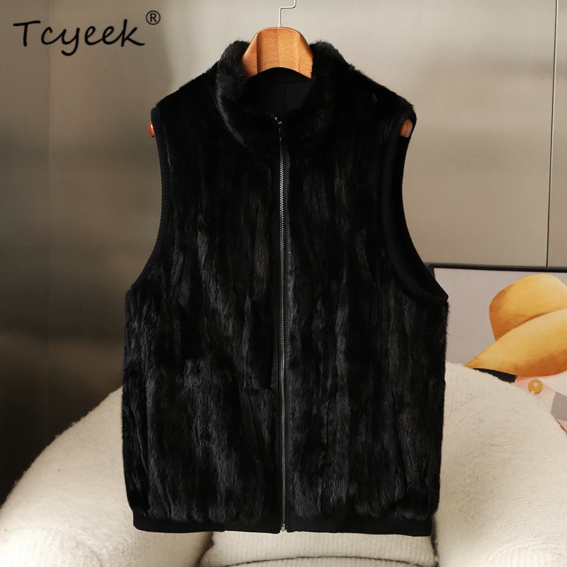 

Tcyeek Жилет из натурального меха Мужская зимняя одежда Лоскутный норковый жилет для мужчин Куртка без рукавов из натуральной норки Новый стиль 2025 Куртка Мужская