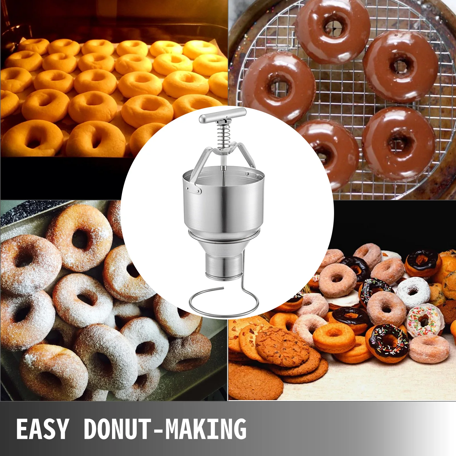 VEVOR Máquina Manual para Hacer Donuts o Rosquillas 5L, Maquina Depositadora Donuts 18x18x42cm, Máquina de Donuts y Cookies Peso Neto 1 kg, de Aluminio de Grado Alimenticio con un Soporte de Pie