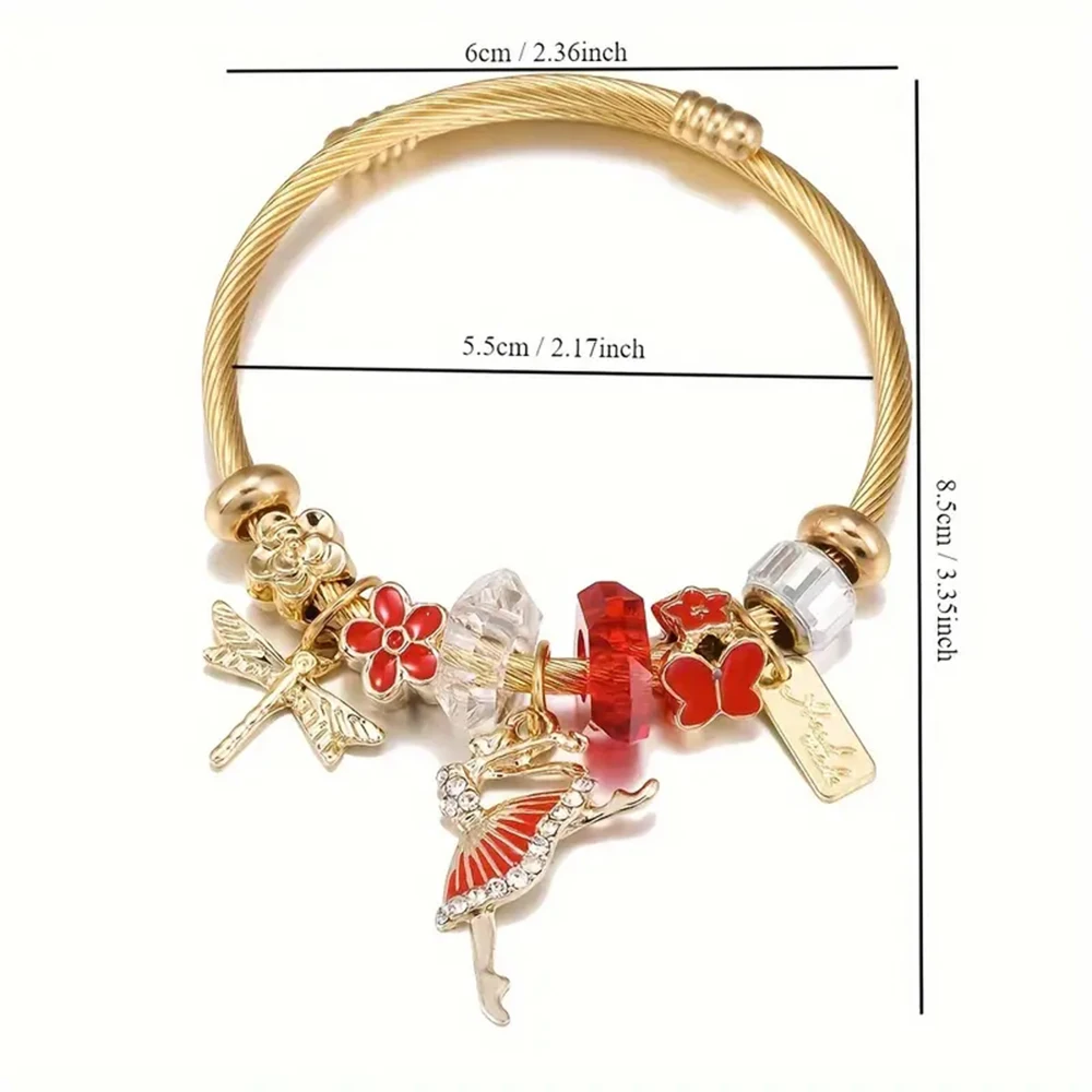 A new European and American DIY golden series ballet dancer dancing girl butterfly beaded bracelet jewelry