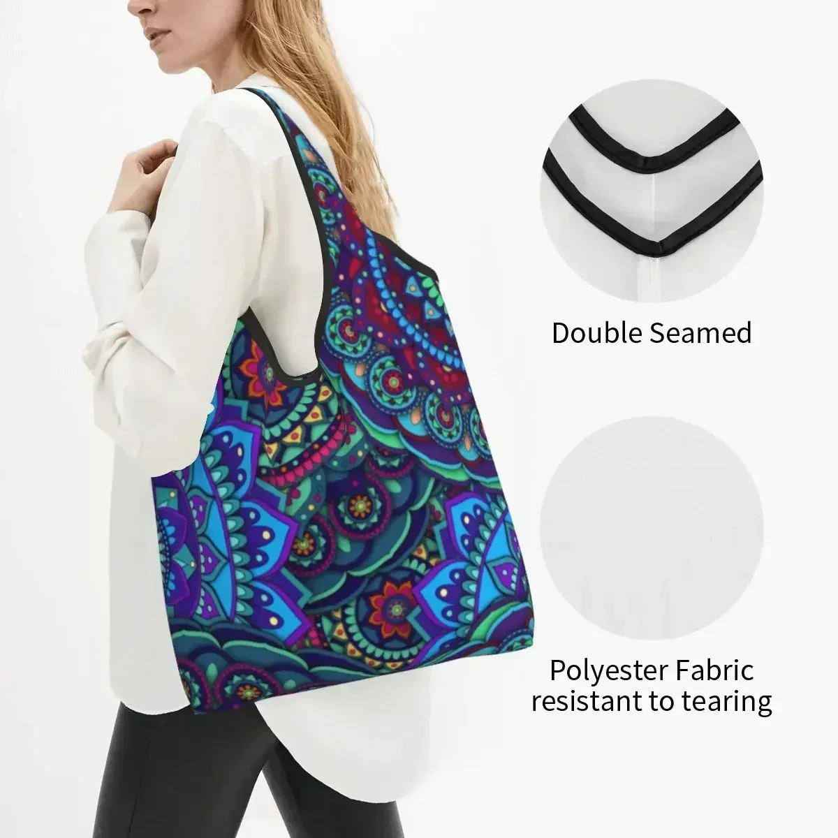 Cute Printed Mandala Flower Deanfun Colorful Tote Shopping Bag Portable Shoulder Shopper Handbag