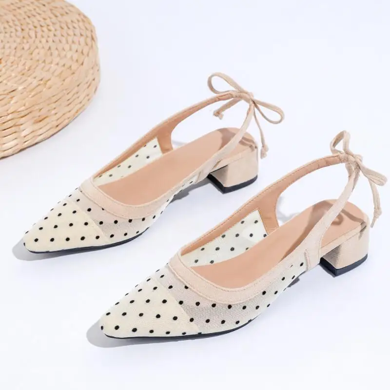 Summer Fashion Pointed Toe Women Thick Heels Mesh Sandals Designer Slip-On Mules Sandalias Outdoor Party Dress Shoes Zapatillas