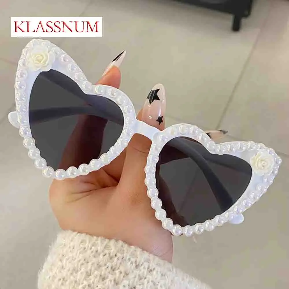 Trend Flower Diamond Pearl Heart Designer Shades Candy Color Decor Sunglasses Fashion Brand Pink Beach Sun Glasses for Women's