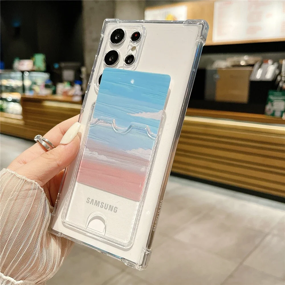 Thick Shockproof Card Bag Wallet Clear Phone Case For Samsung S24 Ultra S21 S22 S23 Fe S 24 Plus 5G Soft Corners Cover Cases image 5