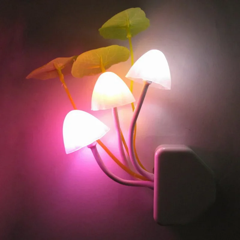 3 LED Mushroom Night Lights EU/US Plug Light Sensor Novelty Fungus Night Light Bedroom Bedside Decoration Colorful Mushroom Lamp